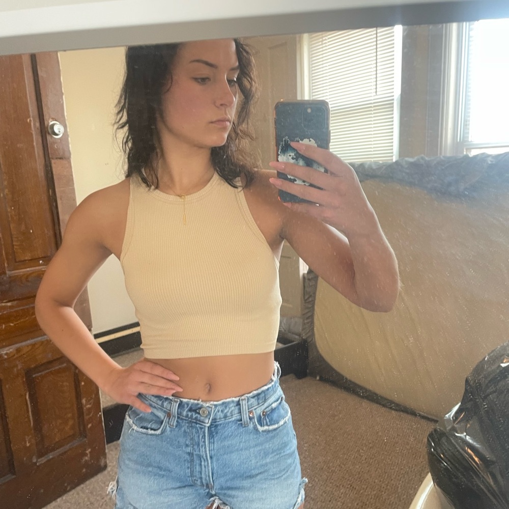 Tan Racer Back Cropped Tank